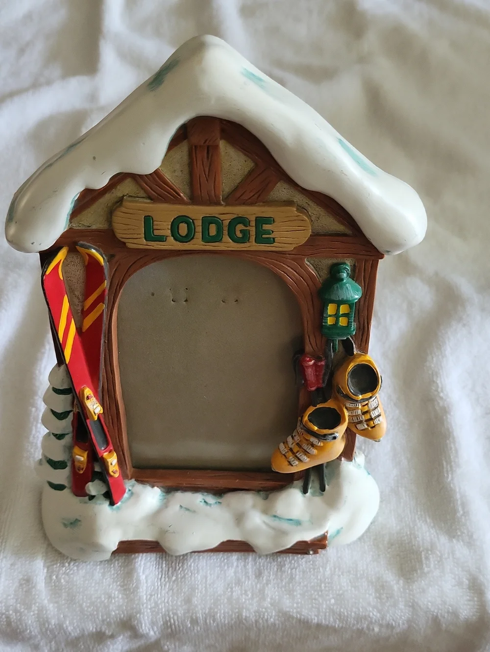 Lodge Winter Ski Resort Photo Frame - Snowy Cabin Design